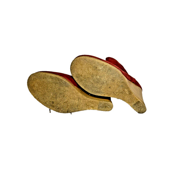 Moccasin Wedge Heel Bootie Women Sz 8 Red Faux Suede Faux Sherpa Lined by Viline - Picture 7 of 7